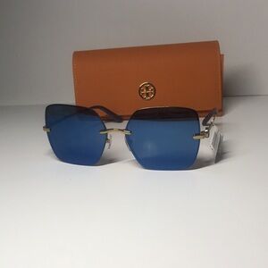 New Authentic Tory Burch TY6080 Blue Sunglasses with Orange Case